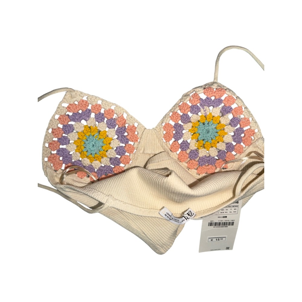ZARA Ribbed Cropped Tank Top Crochet Bralette‎ Multi Color Pastel Size M L - Picture 5 of 6
